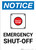 Notice: Emergency Shut-off with Emergency Stop Icon Portrait