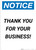 Notice: Thank You For Your Business! Portrait