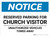 Notice: Reserved Parking for Church Visitor - Unauthorized Vehicles Towed Away Landscape