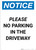 Notice: Please No Parking In Driveway Portrait
