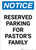 Notice: Reserved Parking for Pastor's Family Portrait
