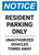 Notice: Resident Parking Only - Unauthorized Vehicles Towed Away Portrait