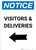 Notice: Visitors/Deliveries with Left Arrow Portrait