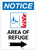 Notice: Area of Refuge with ADA Fire Icon and Right Arrow Portrait - Label