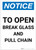 Notice: To Open - Break Glass and Pull Chain Portrait - Label