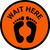Wait Here with Feet Icon (Orange) - Floor Sign