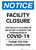 Notice: Facility Closure - In Effort to Reduce Transmission of COVID-19 Portrait - Wall Sign