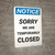 Notice: Sorry We Are Temporarily Closed Portrait - Wall Sign