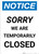Notice: Sorry We Are Temporarily Closed Portrait - Wall Sign