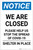 Notice: We Are Closed Help Stop the Spread of COVID-19 ANSI Portrait - Label