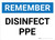 Remember: Disinfect PPE Landscape - Wall Sign