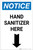 Notice: Hand Sanitizer Here Down Arrow Portrait - Label