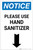 Notice: Please Use Hand Sanitizer Down Arrow Portrait - Label