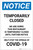 Notice: Temporarily Closed - Restaurant Closed Until Further Notice Portrait - Label