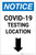 Notice: COVID-19 Testing Location Down Arrow Portrait - Label