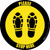 Please Stop Here Shoe Prints Black Border Circular - Floor Sign