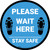 Please Wait Here Stay Safe Shoe Prints Blue Circular - Floor Sign