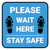 Please Wait Here Stay Safe Shoe Prints Blue Square - Floor Sign