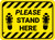 Please Stand Here Shoe Prints Hazard Stripes Rectangle - Floor Sign