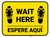 Wait Here Espere Aqui Shoe Prints Bilingual Spanish Yellow Rectangle - Floor Sign