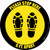 Please Stop Here 6 Ft Apart Shoe Prints Yellow Black Border Circular - Floor Sign