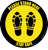 Please Stand Here Stay Safe Shoe Prints Yellow Black Border Circular - Floor Sign