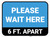 Please Wait Here 6 Ft Apart Blue Rectangle - Floor Sign