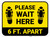 Please Wait Here 6 Ft Apart Shoe Prints Yellow Rectangle - Floor Sign