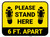 Please Stand Here 6 Ft. Apart Shoe Prints Yellow Rectangle - Floor Sign