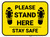 Please Stand Here Stay Safe Shoe Prints Yellow Rectangle - Floor Sign