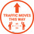 Traffic Moves This Way - Arrow with Icon Orange - Floor Sign