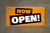 Now Open! Orange Black White - Banner