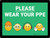 Please Wear Your PPE with Emojis Green Landscape - Wall Sign