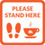 Please Stand Here with Coffee Cup and Shoe Prints Orange Square - Floor Sign