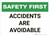 Safety First: Accidents are Avoidable - Wall Sign