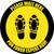 Please Wait Here Bilingual Spanish with Shoe Prints Yellow/Black Border Circular - Floor Sign