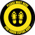 Please Wait Here Bilingual with Shoe Prints Yellow/Black Circular - Floor Sign