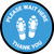 Please Wait Here Thank You with Shoe Prints Blue Circular - Floor Sign