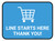 Line Starts Here Thank you with Shopping Cart Blue Rectangle - Floor Sign