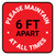 Please Maintain 6 Ft Apart At All Times Red Square - Floor Sign