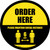 Order Here: Social Distance with Icon Black Border Circular - Floor Sign