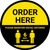 Order Here: Social Distance with Icon Yellow Circular - Floor Sign
