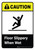 Caution: Floor Slippery When Wet with Icon with Icon ANSI Portrait - Wall Sign