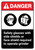 Danger: Safety Glasses and Shields Must Be Worn When Operating Grinder with Icons ANSI Portrait - Wall Sign