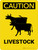 Caution: Livestock with Cow Icons Portrait - Wall Sign