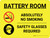 Battery Room No Smoking Safety Glasses Required Landscape with Icon - Wall Sign