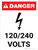 Danger: 120-240 Volts Portrait with Icon - Wall Sign
