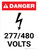 Danger: 277-480 Volts Portrait with Icon - Wall Sign