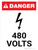 Danger: 480 Volts Portrait with Icon - Wall Sign