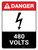 Danger: ANSI 480 Volts Portrait with Icon - Wall Sign